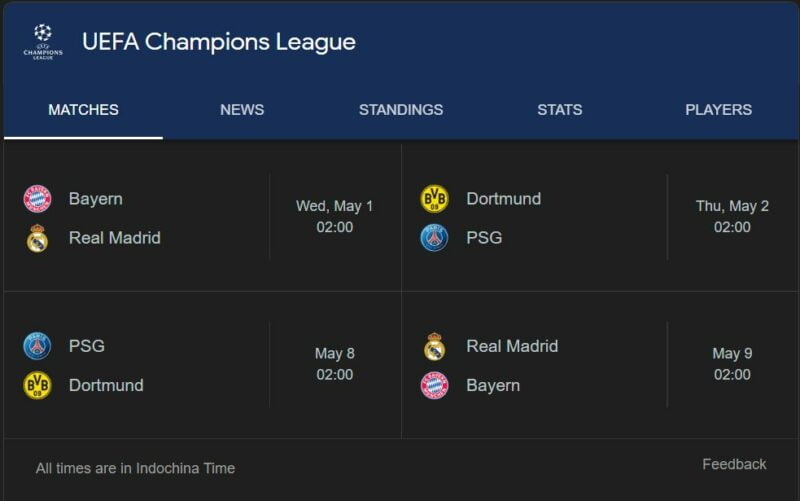 Champions League Semi Finals