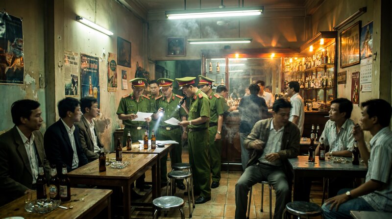 Vietnamese police inspection at a Saigon bar