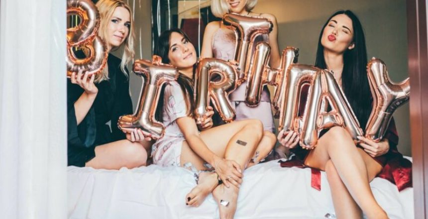 Beautiful Women Friends wearing pajamas Having Fun At birthday Party. Beautiful Women Friends wearing pajamas Having Fun At birthday Party.